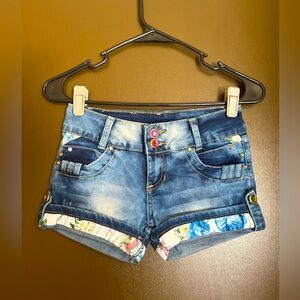 Girls Floral Rhinestone Shorts